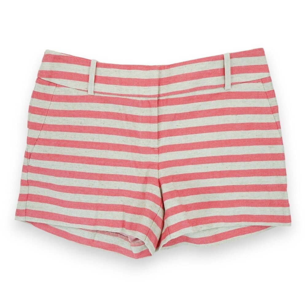 Ann Taylor Loft The Riviera Short Womens Size 0 Pink‎ Linen Blend Striped Shorts